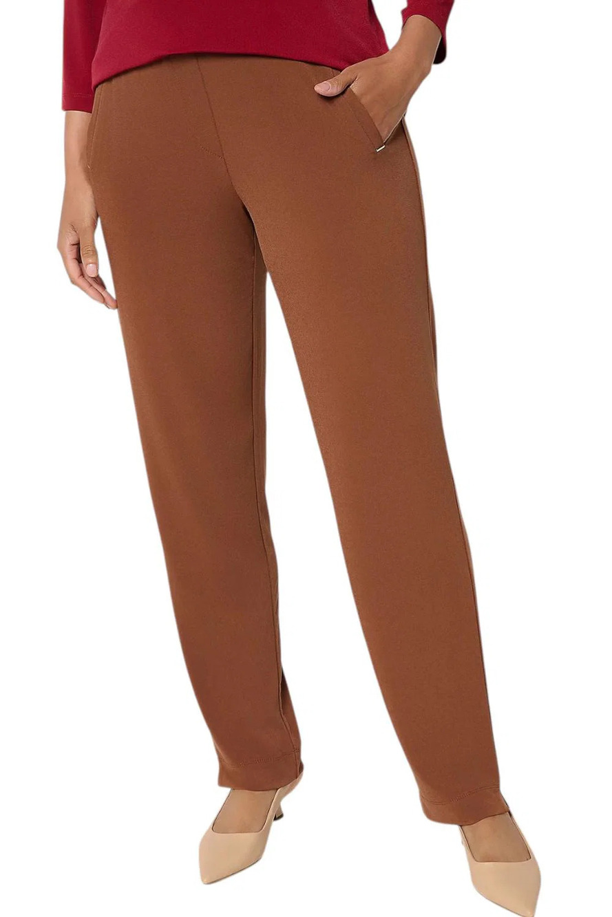 Susan Graver Liquid Knit Pull-On Slim-Leg Pants Bold Brown - Regular